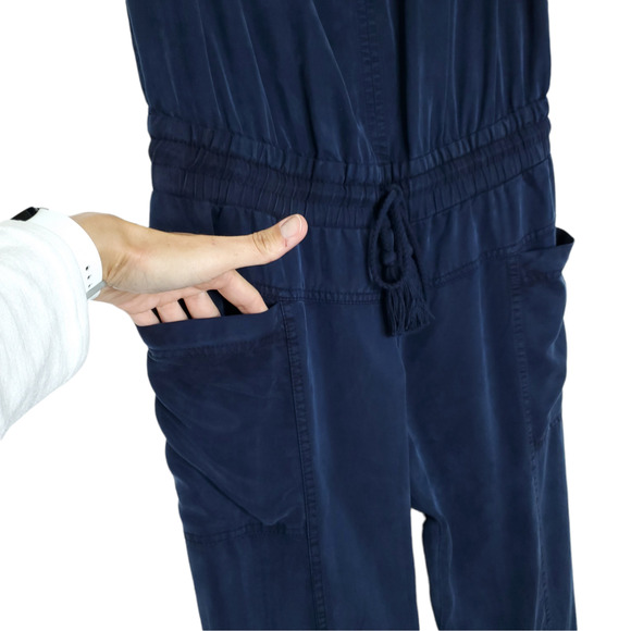 YFB Clothing Luke Jumpsuit S Blue Strapless Tassel Pockets Gathered Hem - Picture 6 of 12